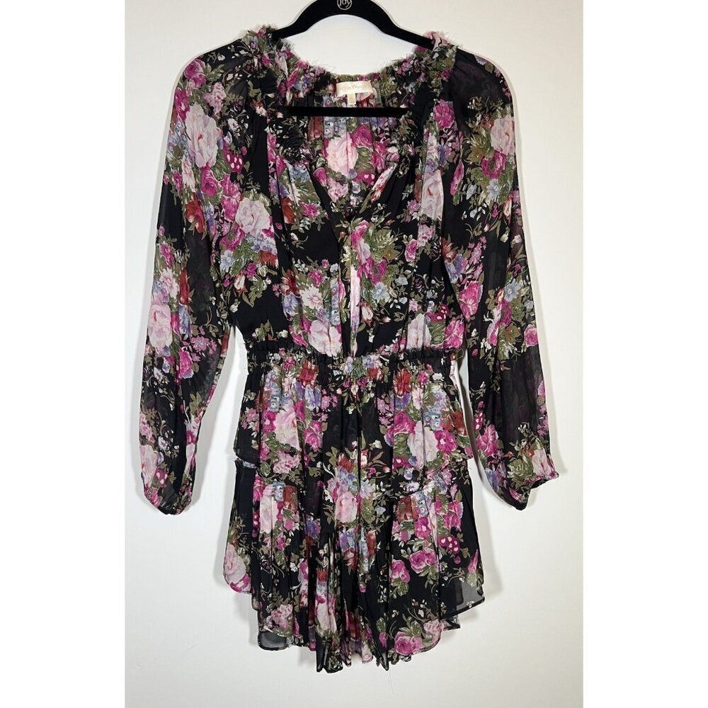 LoveShackFancy black floral ruffle mini dress XS chiffon coquette cottagecore - Picture 5 of 11